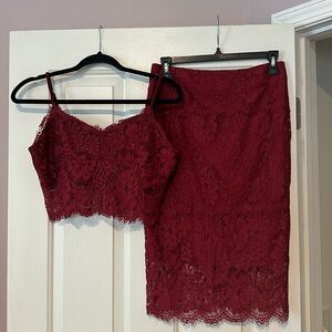NWT Two piece red midi lace skirt set